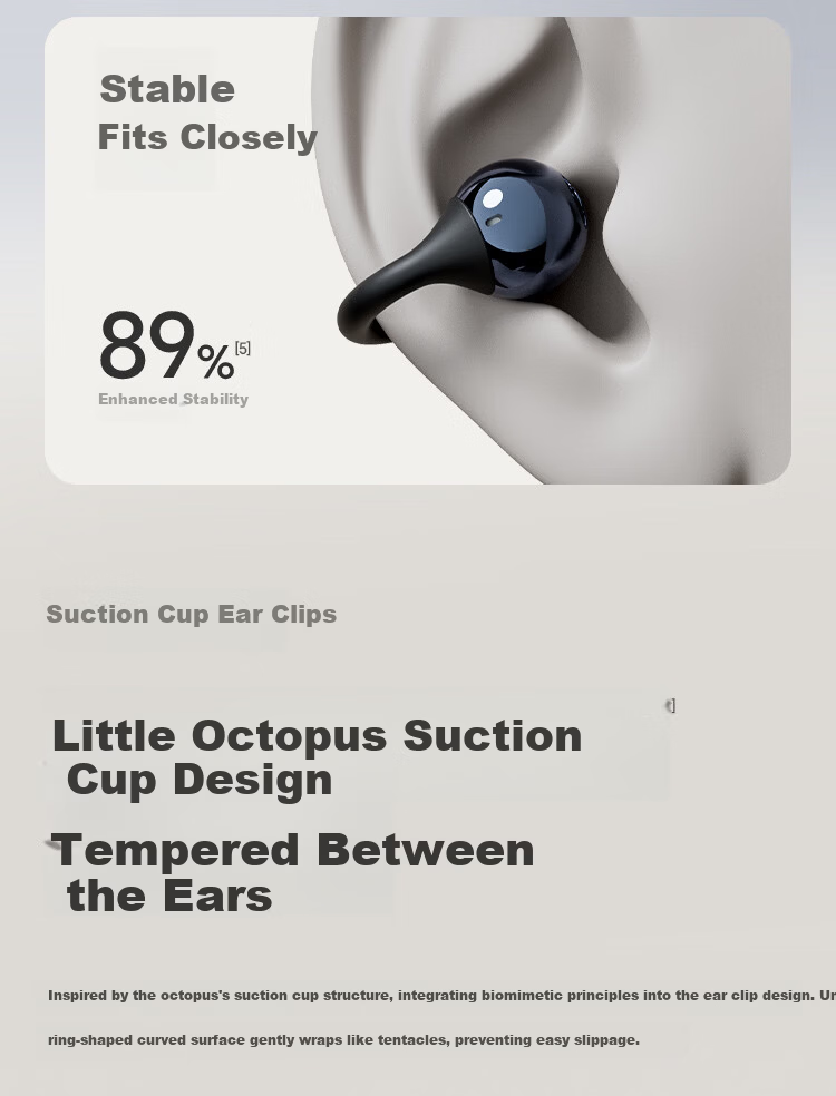 KUGOU 6.0 Bluetooth Earclip Wireless Earphones Open Bone Conduction Sports Running Music Gaming Long Battery Life Compatible with Huawei Apple Nova320 8