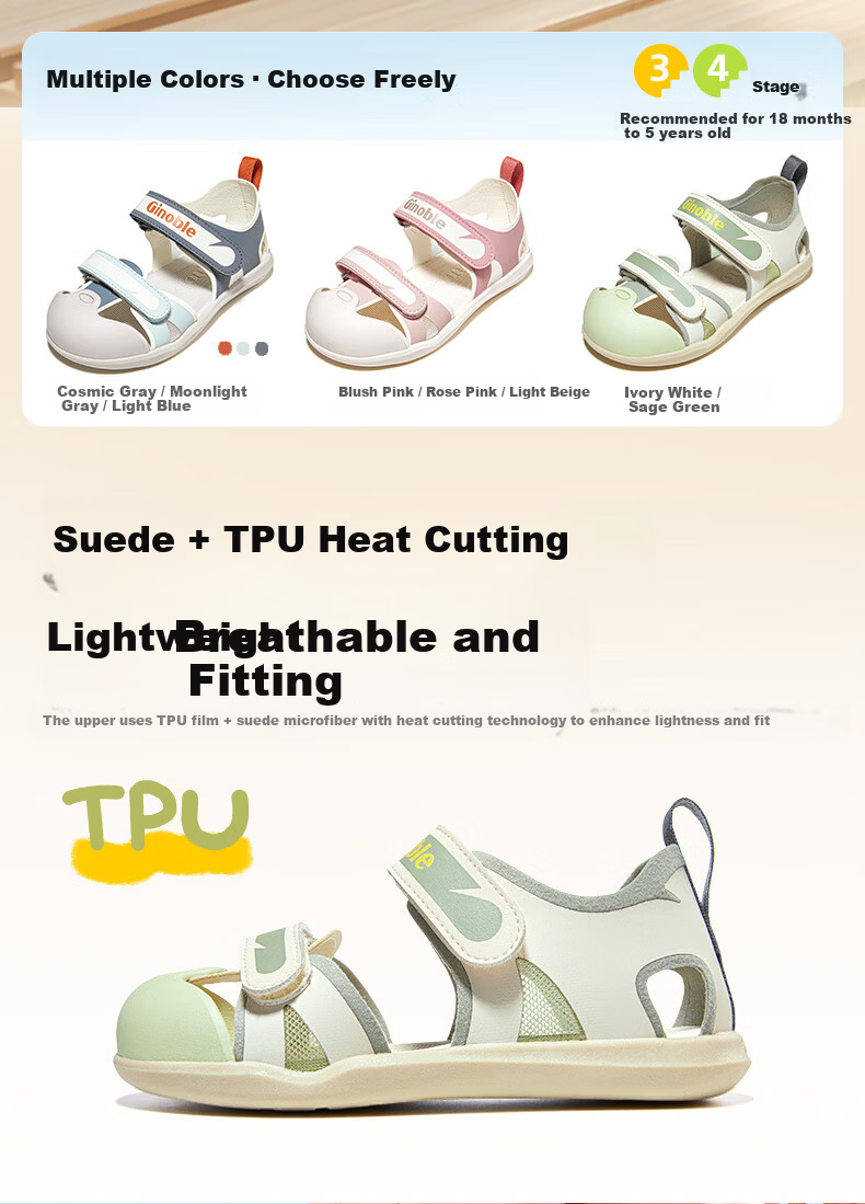 Ginoble Children's Sandals Summer 2025 Toddler Boys and Girls Walking Shoes Functional Shoes GW1750 Ivory White Size 18 Months-5 Years 2