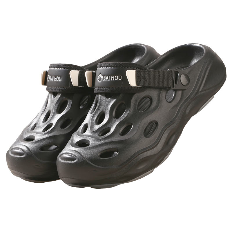 BAIHOU White Monkey Men's Summer Hollow Out Shoes Thick Sole Outdoor Sandals Men's Beach Shoes D-08 Black Size 40-41