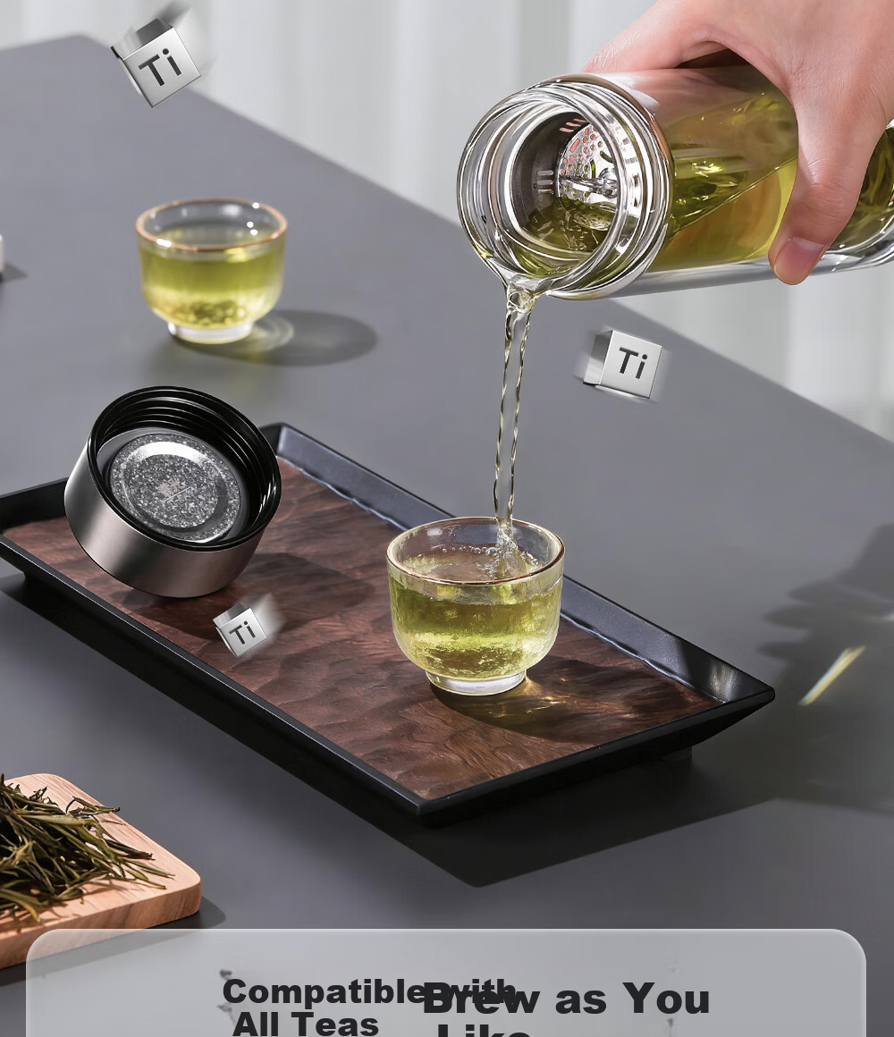 Fuguang Borosilicate Glass Pure Titanium Tea Infuser Double-Layer Business Travel Water Cup Men's Gift Box Set 6