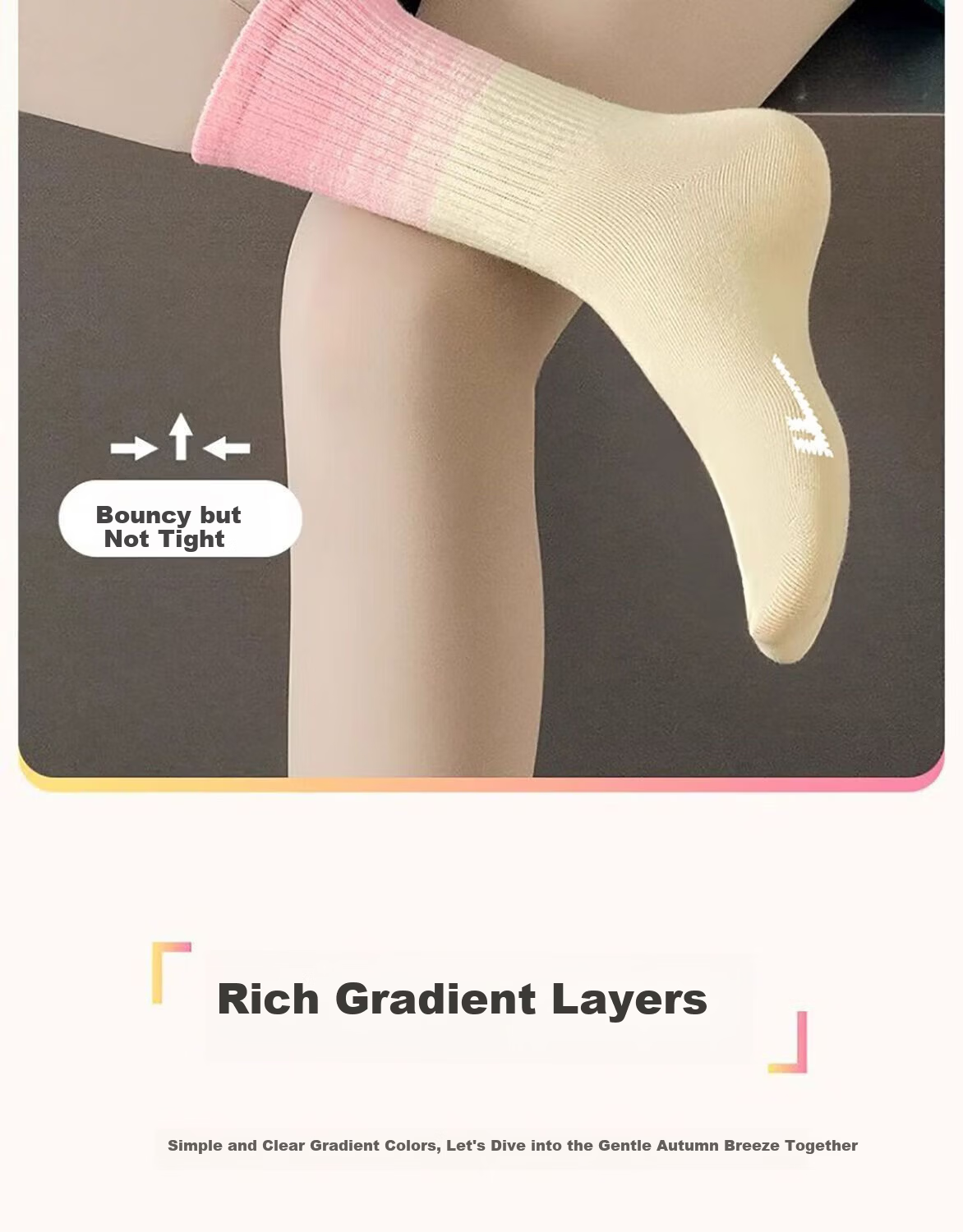 Warrior Women's Sports Socks, All-Season Gradient Dopamine Ins Style Calf Socks, Xinjiang Cotton 10A Antibacterial Mid-Calf Socks 6