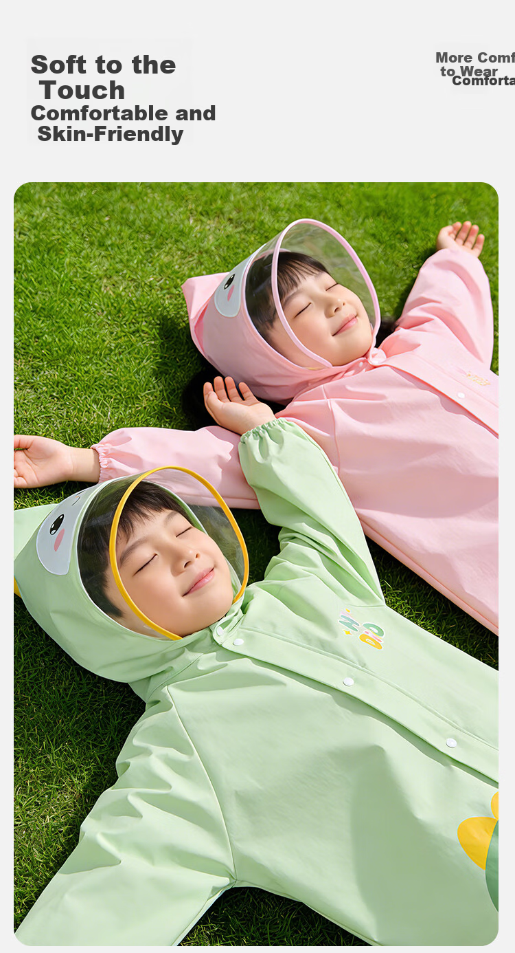 Deli Kids Raincoat for Primary and Secondary Students with Backpack Cover, Extended Full-Body Waterproof, Skin-Friendly and Soft 3