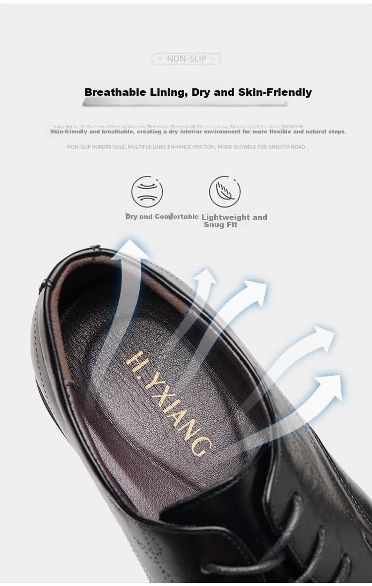 Hengyuanxiang Men's Leather Shoes Business Casual Lace-up New Formal Derby Work Wedding Shoes J37261 Black 42 6