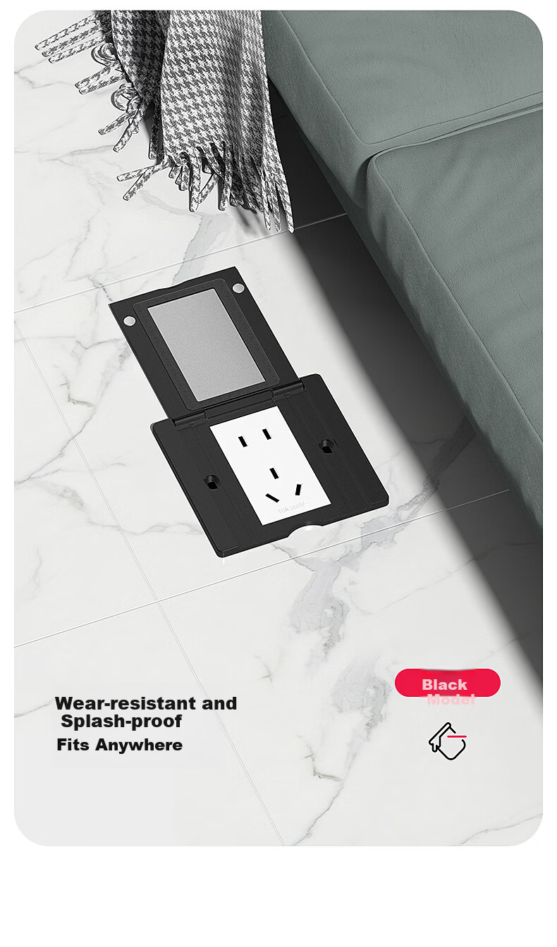 CHIGO Model 86 Concealed Embedded Ultra-thin Flush Waterproof Floor Socket Cover Multifunctional Stainless Steel 5-Hole Floor Socket Silver 12