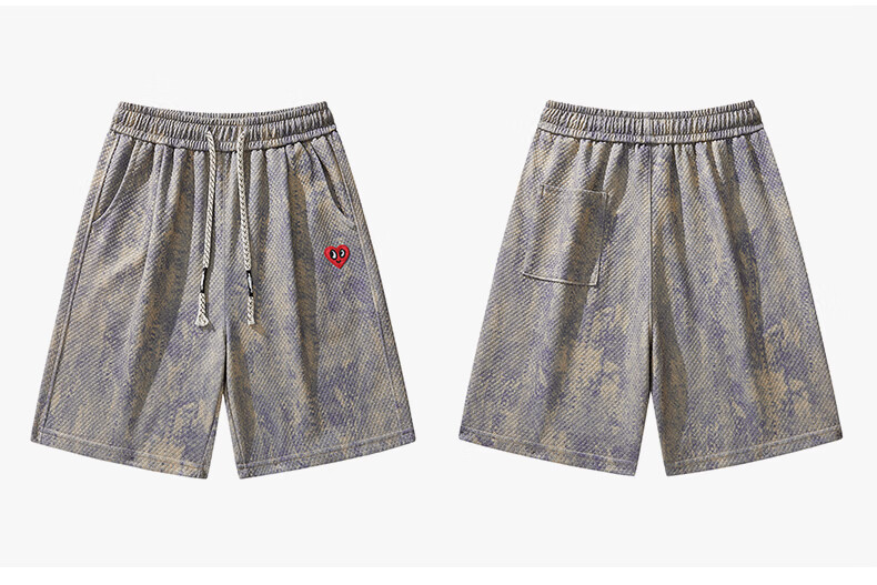 Charles Peach Heart Couple Style American High Street Tie-Dye Drawstring Design Casual Five-Point Shorts Apricot XL 16