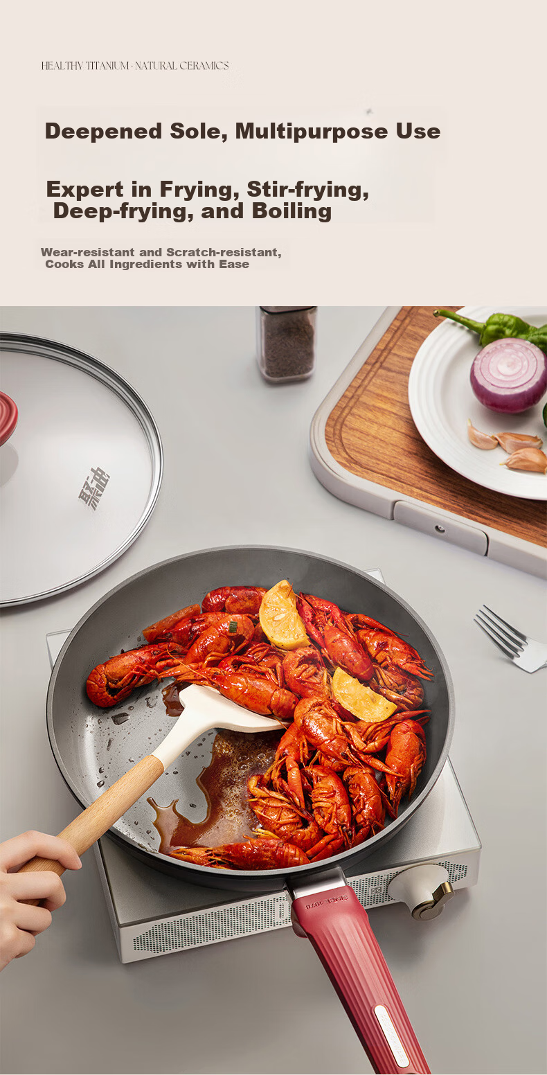 ASD Flat Frying Pan Non-stick Titanium Ceramic Coating 26cm Steak Egg Cooking Pan Compatible with Induction Cooker J1WJ 13