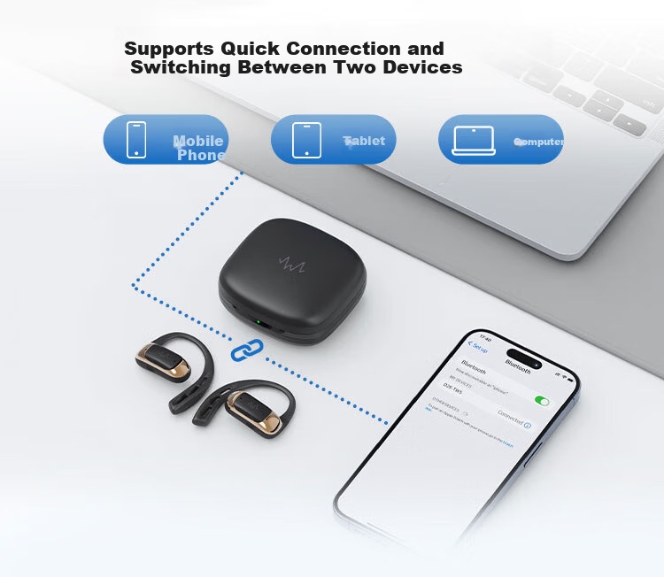 Salt Sound 2026 New Open-Ear Acoustic Bluetooth 6.0 Wireless Earphones Gray for Students Sports Long Battery Life Compatible with Apple Huawei 6