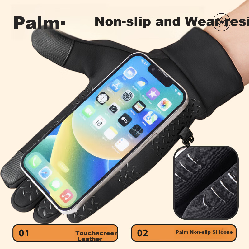 Warrior Winter Cycling Unisex Fleece Lined Warm Gloves Outdoor Windproof Cold Resistant Water-Repellent Touchscreen Driving Anti-Slip Gloves for Men