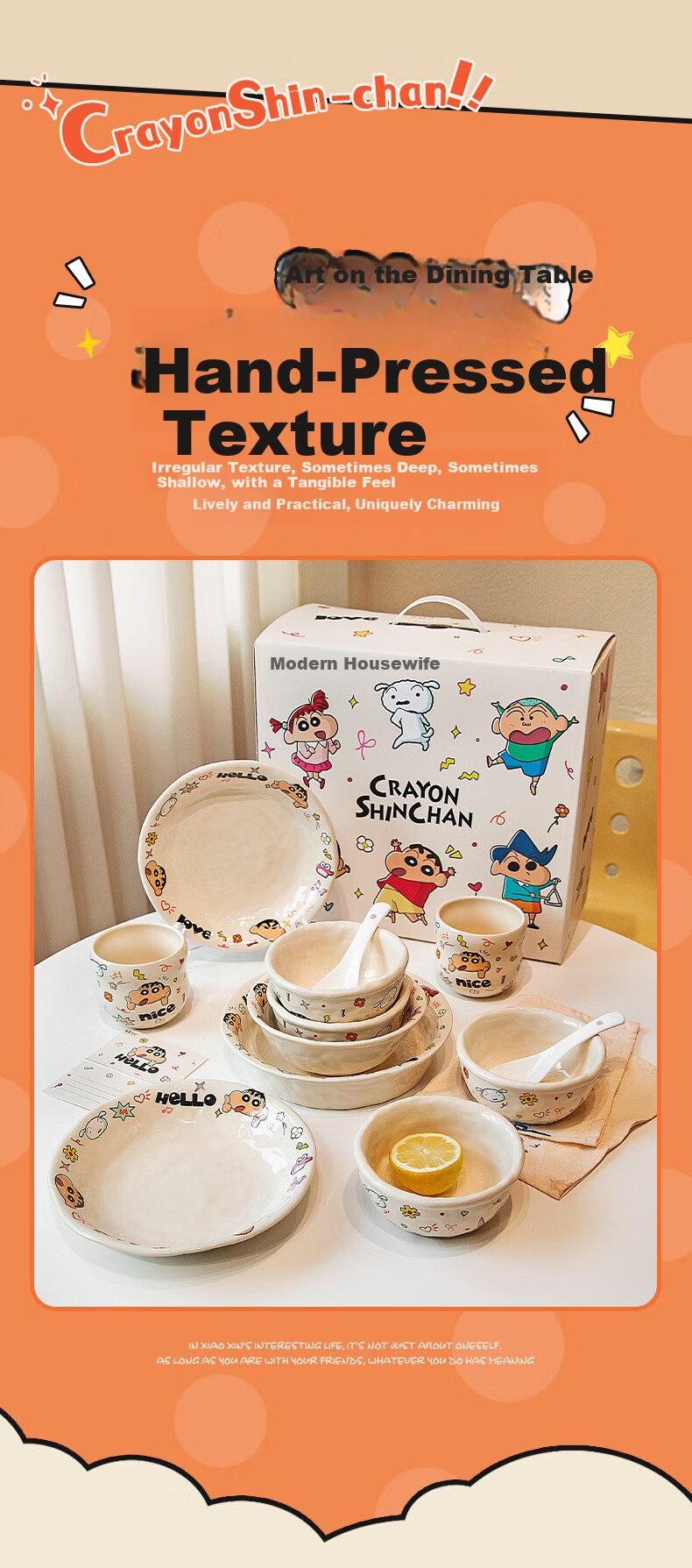 Modern Housewife Crayon Shin-chan Divided Dinner Plate Set for 2 Adults Household Tableware Breakfast Plates Bowls 8