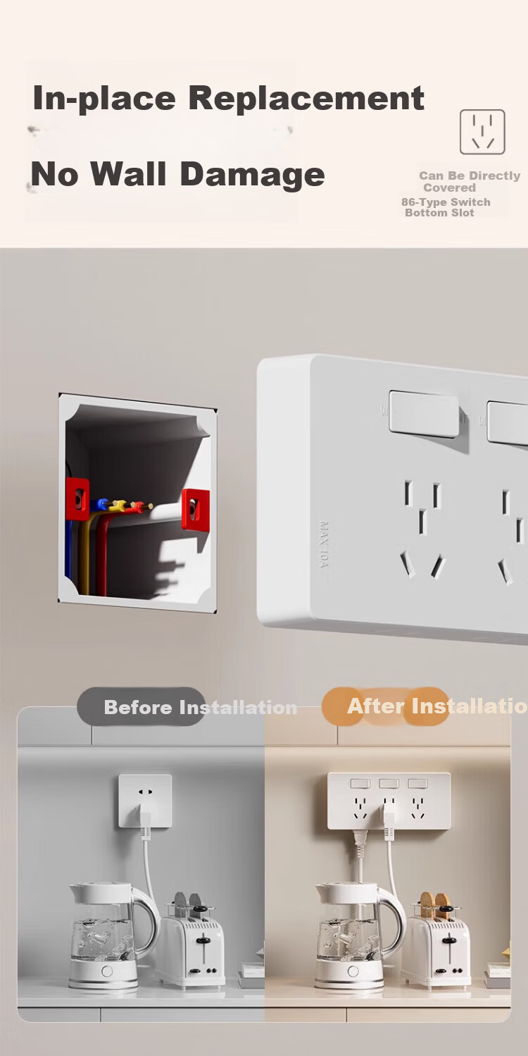 AUX Extension Power Strip with Cord Multi-Functional Bedroom Wall Mount Expansion Socket Kitchen Power Outlet Gray 5
