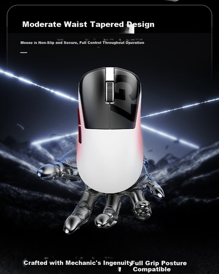 MACHENIKE G7 Lightweight Gaming Mouse Tri-Mode Connectivity Symmetrical Ergonomic Design Large Capacity Battery Long Battery Life Web Driver Black White 7