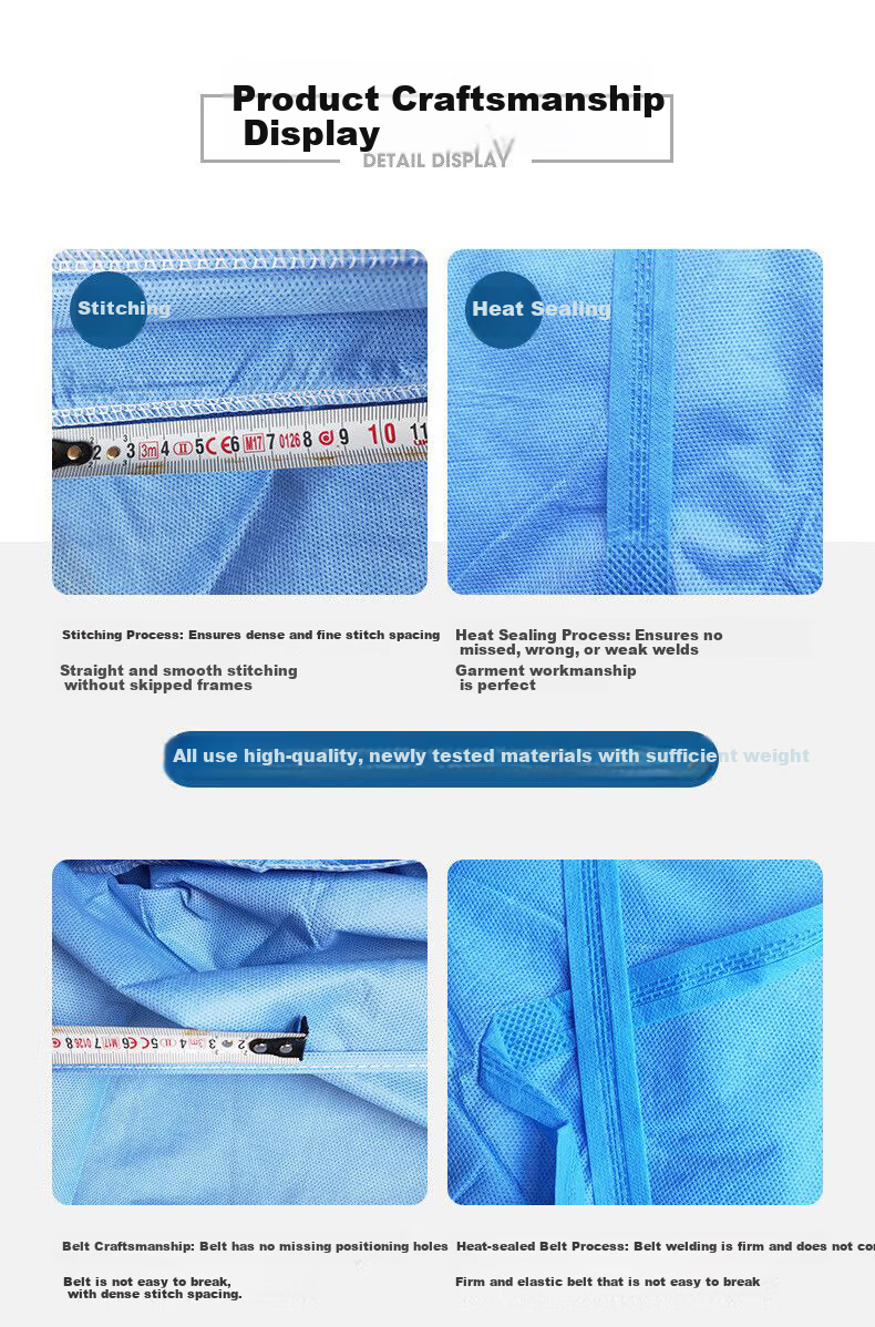 Beifute Disposable Isolation Gown Protective Clothing Blue Reverse Thickened SMS Non-woven Isolation Suit SMS 45g [Thickened 10 Pieces] 8
