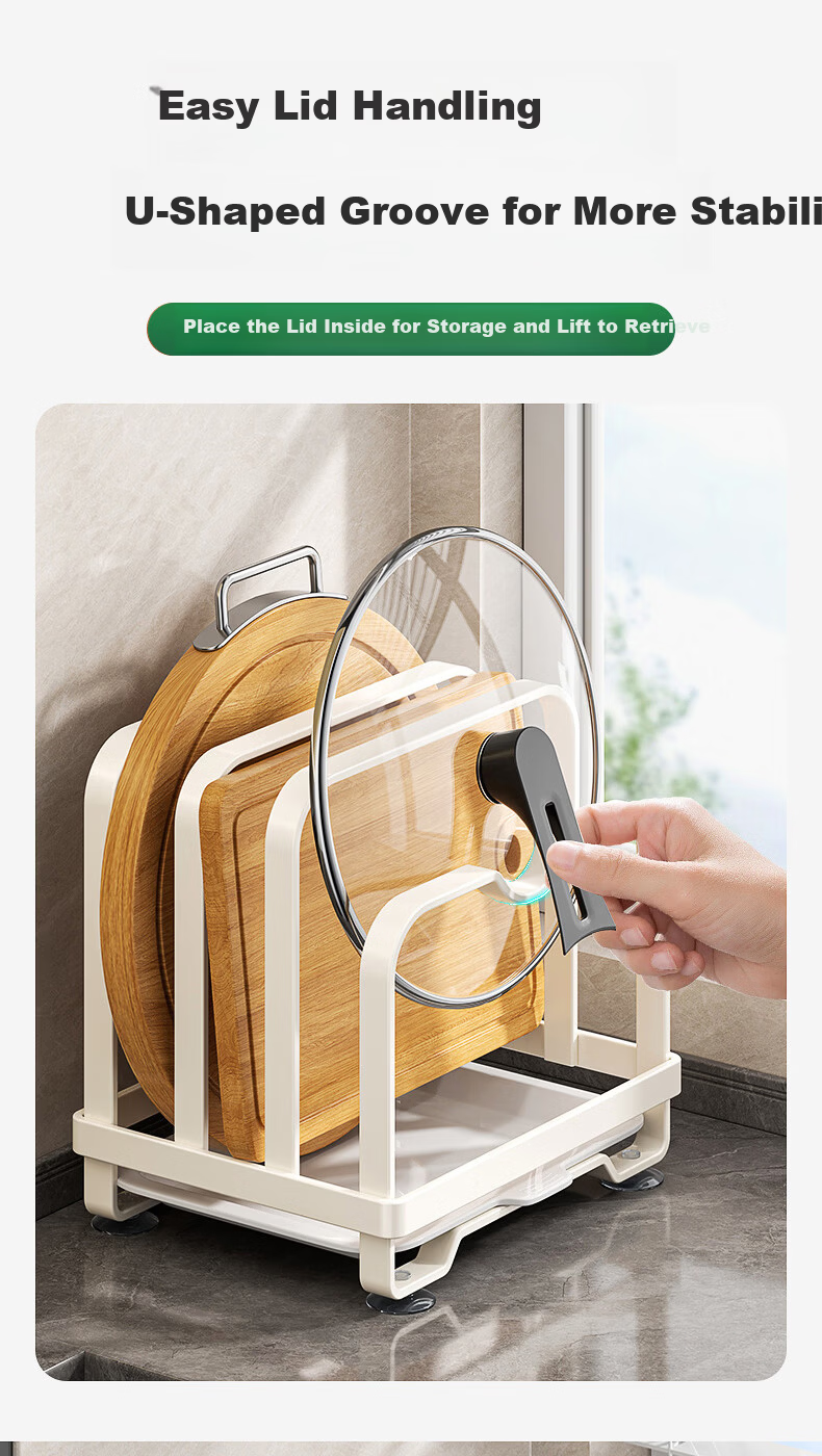 Century Zhenghe Kitchen Multifunctional Storage Rack Pot Lid Holder No-Drill Countertop Cutting Board Draining Organizer Rack 8
