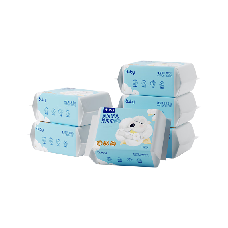Auby Cotton Soft Wipes Baby Dual-Use Thickened Disposable Face Towels for Newborns 80 Sheets * 6 Packs