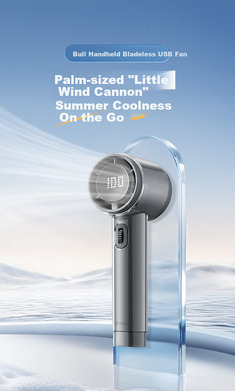 Bull Handheld Bladeless USB Fan [3C Certified Battery] 5000mAh Stepless Speed Adjustable Mini Portable Turbo Electric Fan Rechargeable Starry Gray 1