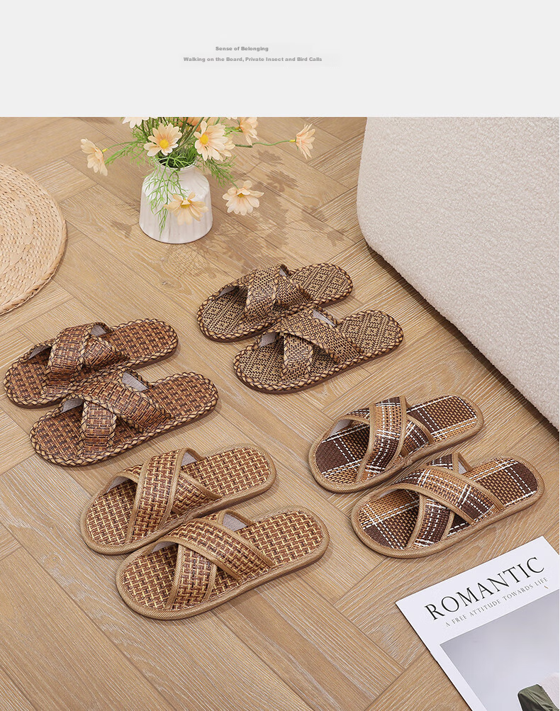 GUOLUOFEI Woven Rattan Summer Indoor Non-Slip Soft Sole Slippers for Men and Women, Diamond Cross Pattern, Size 42-43 12