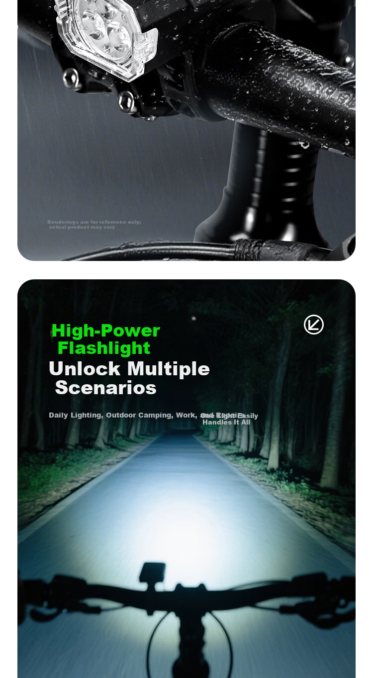 Forever Night Rider High-Power LED Flashlight Triple Light Super Bright 155° Floodlight German Standard Front Bike Light Dual LED Bulbs 7