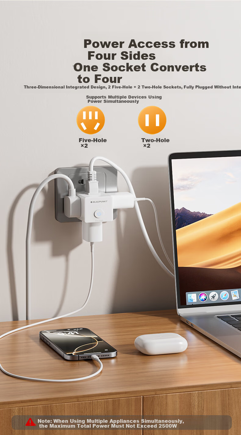 BLAUPUNKT Cube Power Strip Multi-Outlet Converter Multi-Functional Wireless Extension Socket Adapter 3