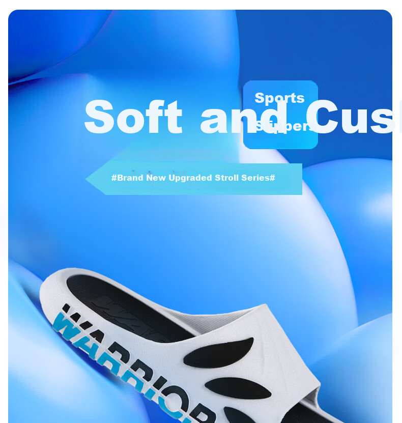 Warrior Official Men's Slippers 2026 Summer Indoor Men's Sandals Outdoor Beach Shoes White Blue Size 43-44 1