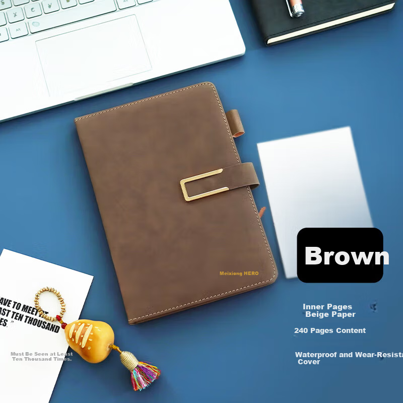 HERO A5 Business Notebook Thickened Hard Cover Soft Leather Simple High-End Gift Meeting Portable Office Stationery Lined Tearable Diary Journal Binder