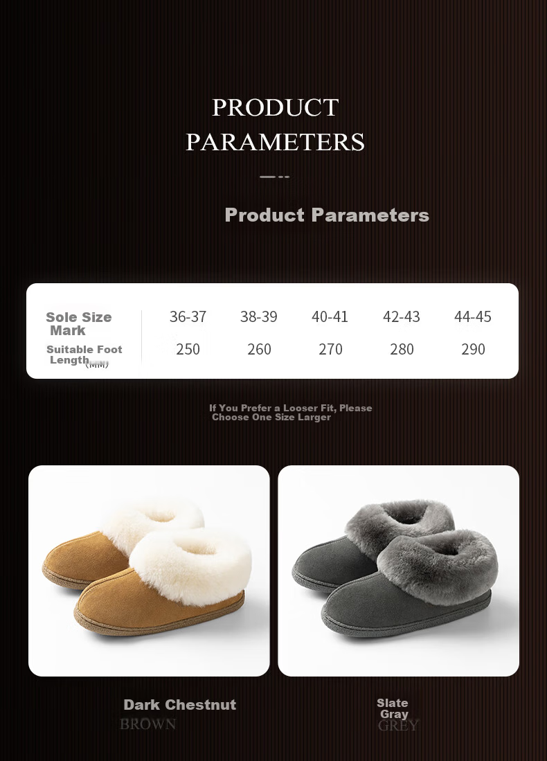 NEIBO Ultra Warm Wool Slippers Unisex Couples Winter Home Sheepskin Latex Non-Slip Full Heel Gray Size 37 5
