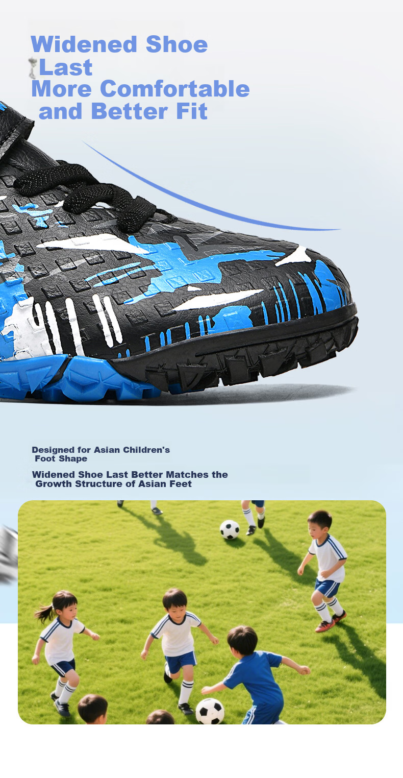 Delhui Kids Soccer Shoes TF Turf Studs 6-12 Years Old Slip-On School Grass Football Training Black Blue Yellow Size 32 7