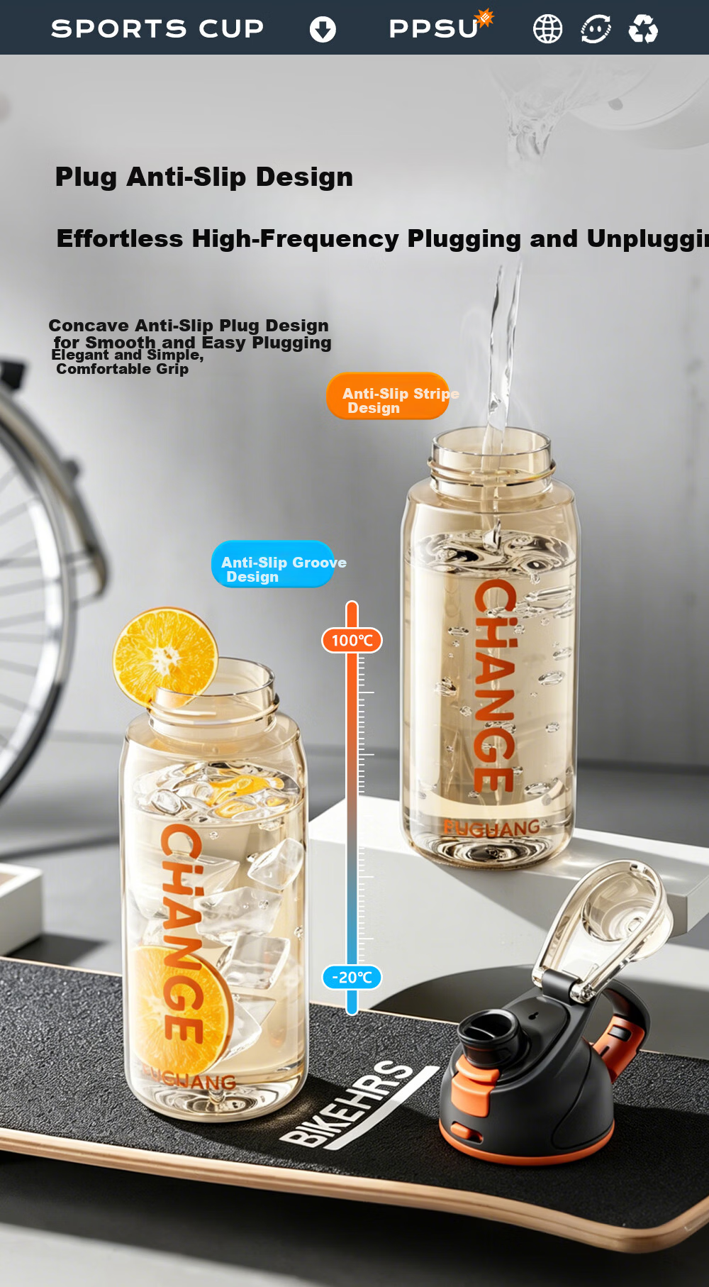 Fuguang Large Capacity Sports Outdoor Portable PPSU Water Bottle Summer Student School Food Grade Plastic Cup 5