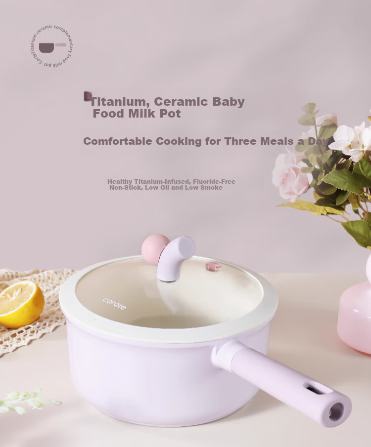Carrot Baby Food Steamer and Cooker Pot 18cm Titanium Ceramic Non-Stick Small Soup Pot for Home and Instant Noodles 1
