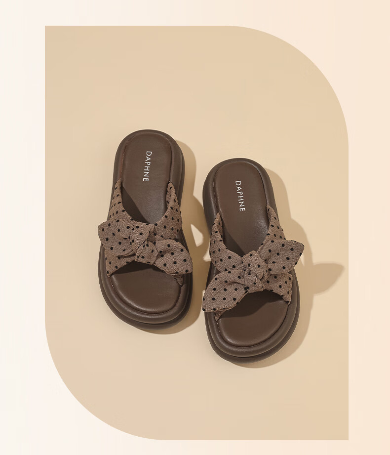 DAPHNE 2026 Summer New Polka Dot Bow Thick Sole Height Increasing Comfortable Outdoor Slippers for Women 26
