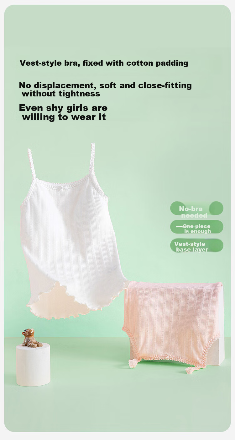 Dingguagua Girls' Developmental Cotton Vest Bra, Anti-Outline Children's Cotton Camisole, Color Cotton 155/75 2