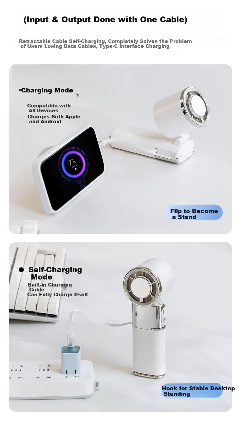 Viken Handheld Mini Fan High-Speed Cooling Portable Neck Hanging Small Electric Fan Power Bank 10000mAh for Outdoor Travel 19