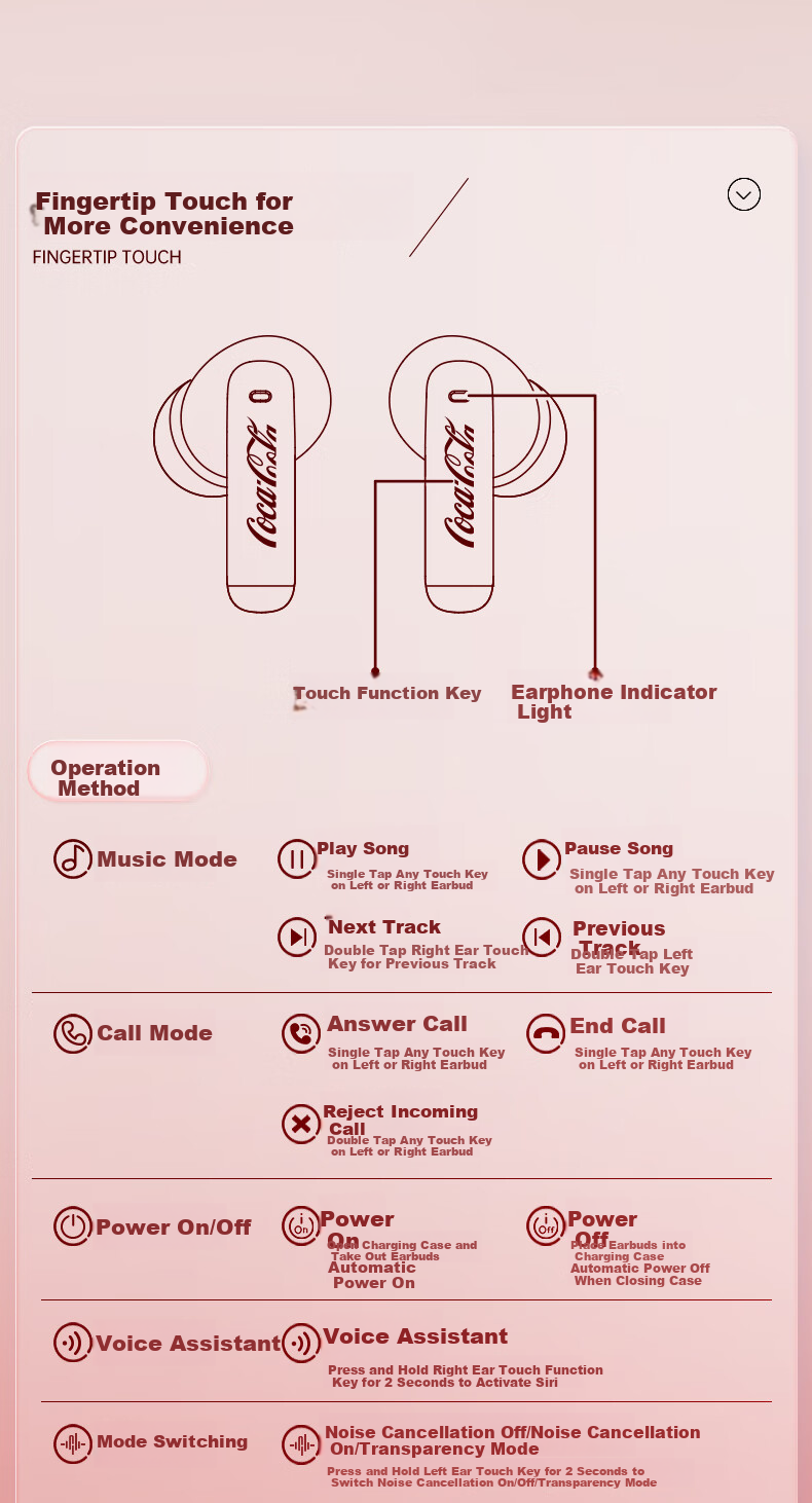 Coca-Cola T65Pro Noise-Cancelling Bluetooth Earphones 2026 Latest Model | Panoramic Sound | In-Ear Active Noise Cancelling Wireless Earbuds with Long Battery Life for Apple Huawei Xiaomi Phones 7