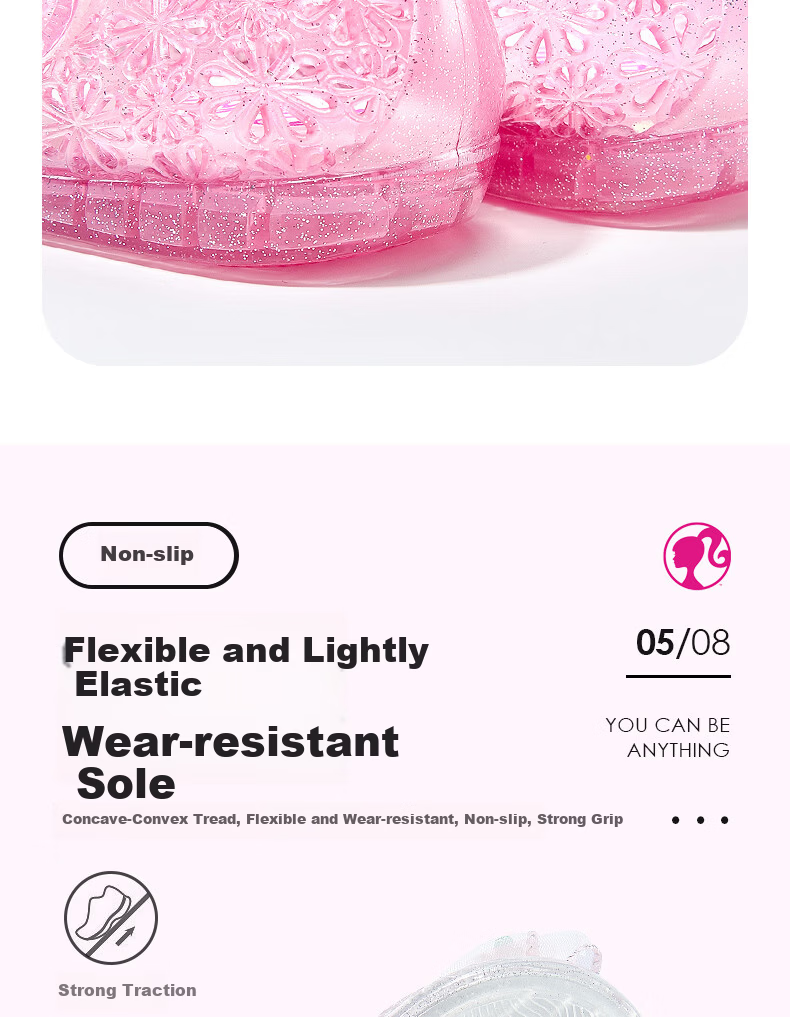 Barbie Kids Girls Summer Closed-Toe Jelly Sandals Water Crystal Princess Fashion DA7254 Gradient Pink Size 25 8