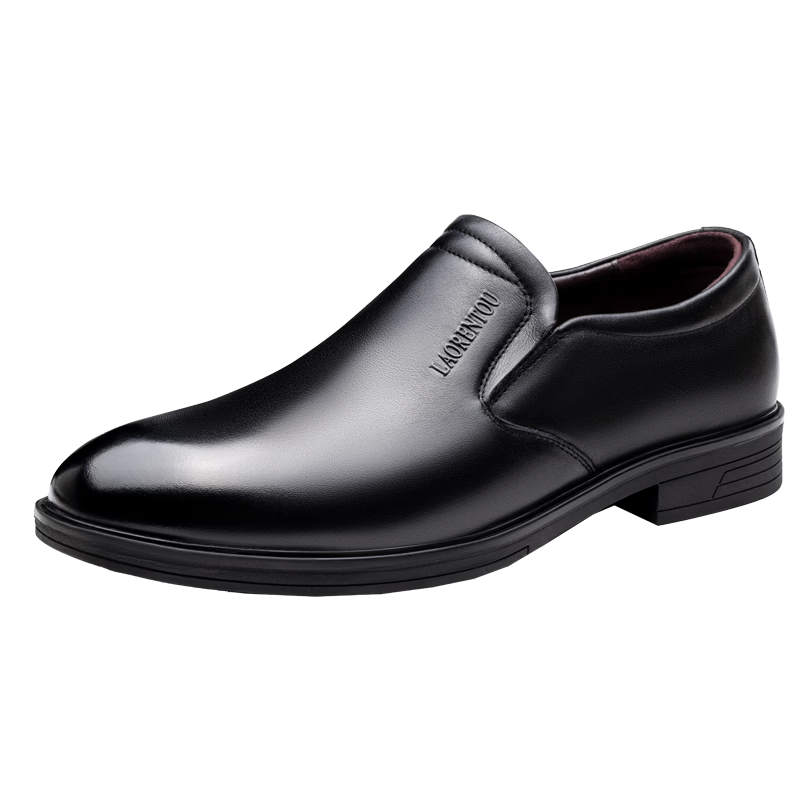 LAORENTOU Men's New Leather Shoes, Top-Grain Cowhide, Breathable, Non-Slip, Slip-On, Middle-Aged Business Casual Leather Shoes, LA223 Black 42
