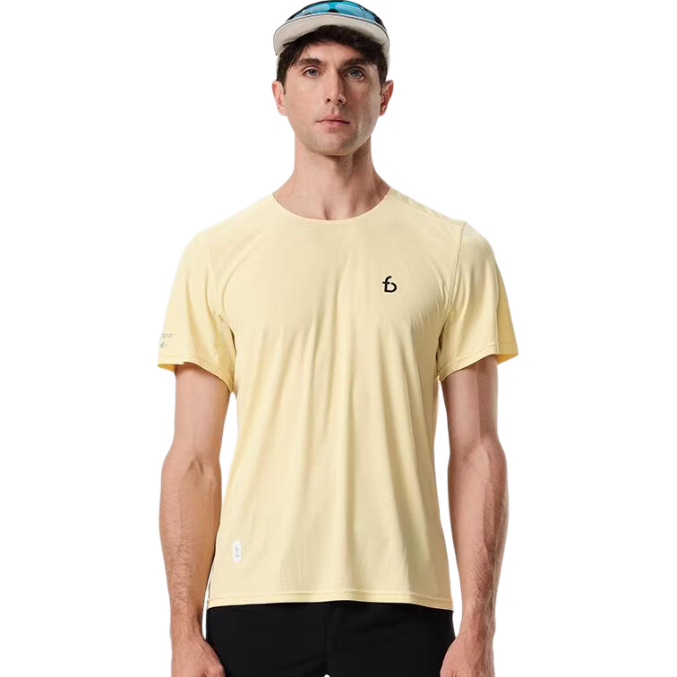 Flipbelt [Silver Ion T] Men's Short-Sleeve Summer Breathable Sports Casual Fitness Top for Running, Cloud Yellow, L