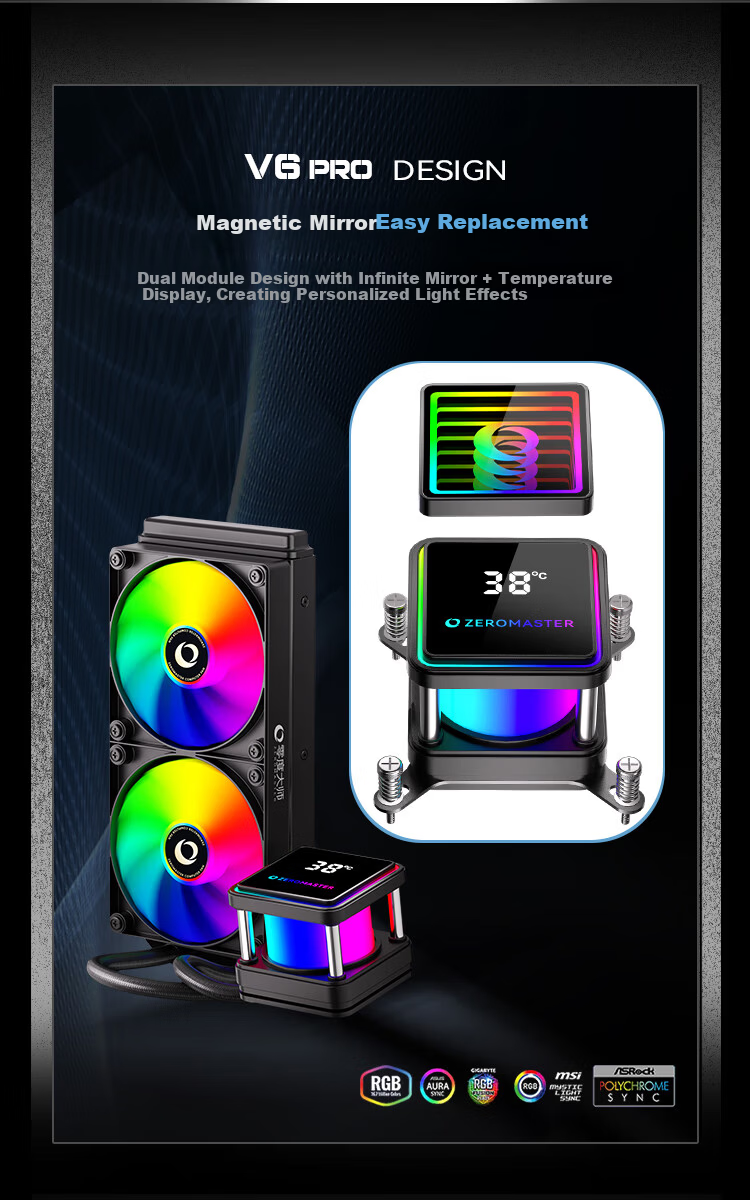 ZeroMaster 240 ARGB All-in-One CPU Liquid Cooler with Temperature Control, RGB Sync, and Temperature Display 3