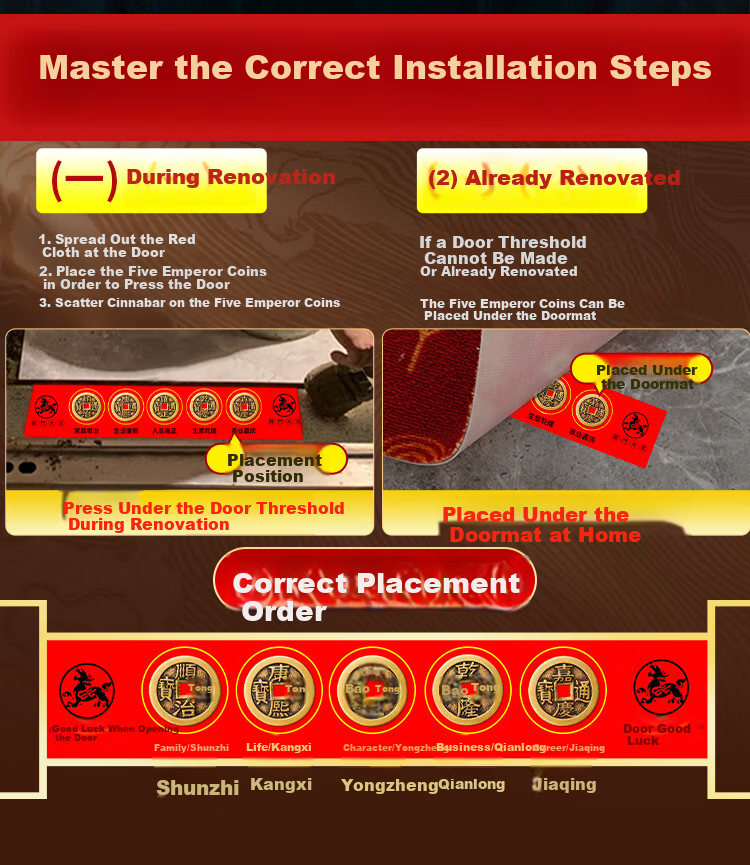 Bin Yue Five Emperor Coins Door Threshold Stone Safety Copper Coins 18