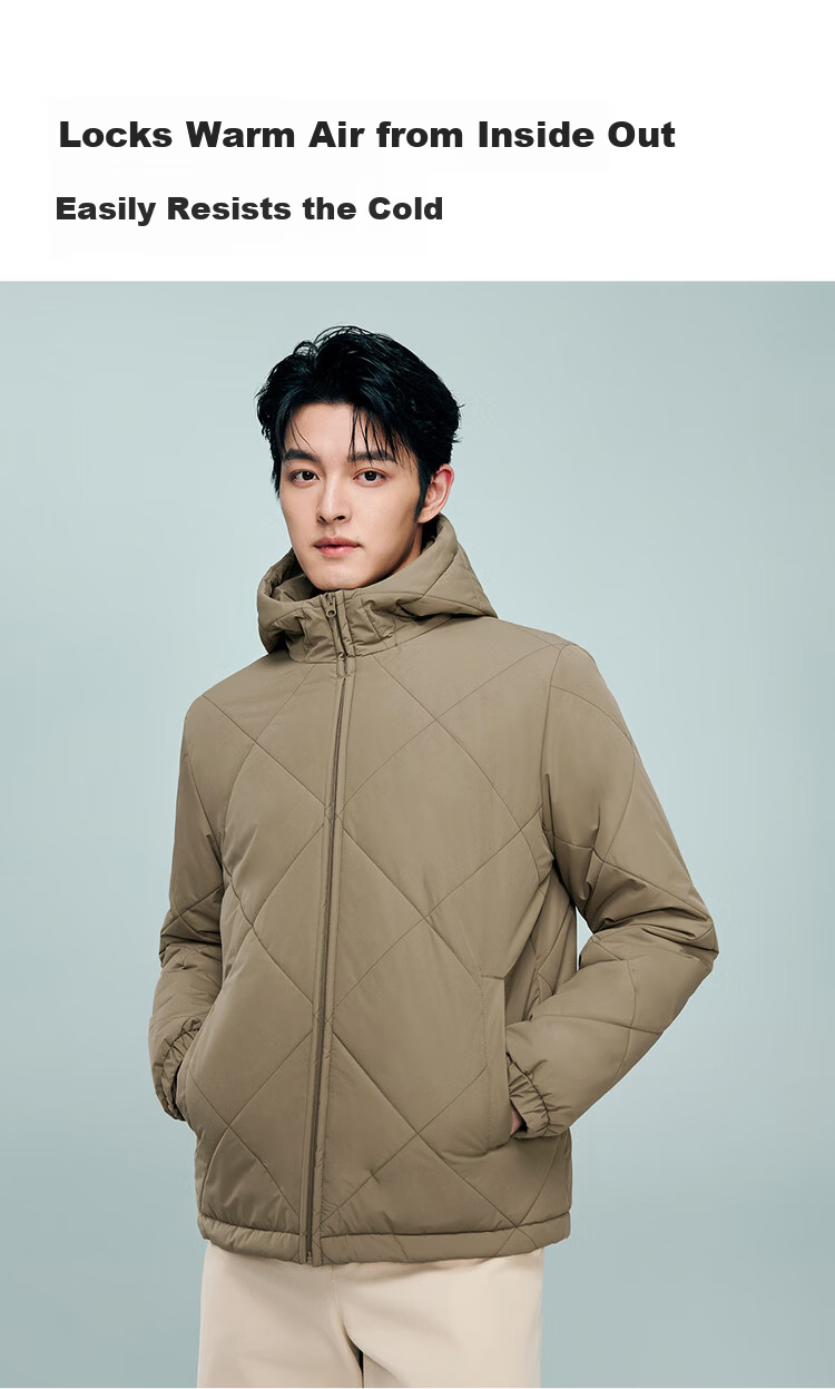 Giordano Men's Outdoor Quilted Cotton Jacket New Hooded Warm Diamond Plaid Cotton Coat 01075688 4