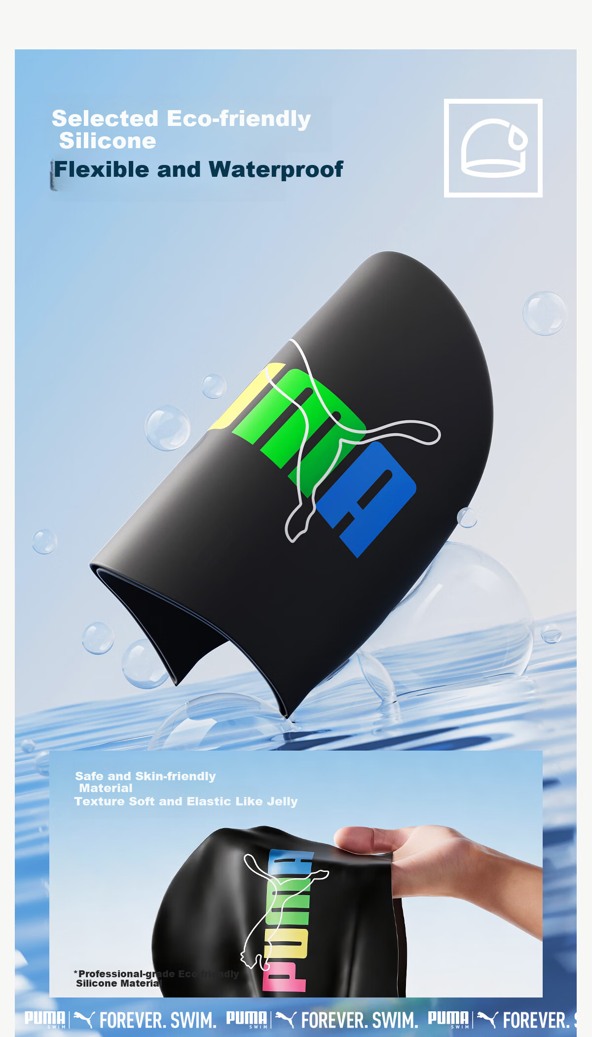 PUMA Silicone Swim Cap for Adults Unisex Waterproof Non-Slip High Elasticity Comfortable Skin-Friendly Professional Training Swimming Cap 5