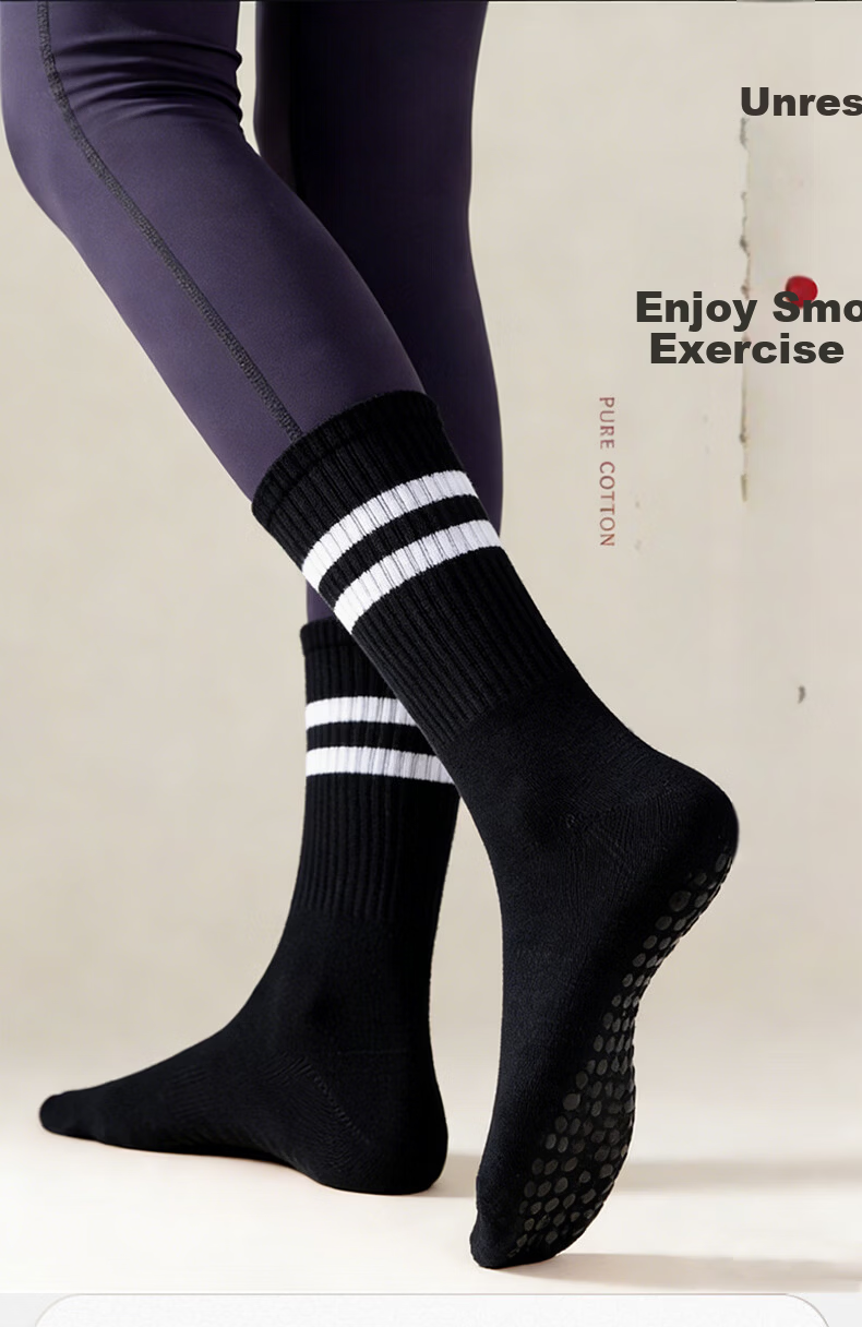 Duweike Yoga Socks Professional Non-Slip Women's Cotton Mid-Calf Pilates Fitness Floor Socks Gray White Black 3-Pack 1