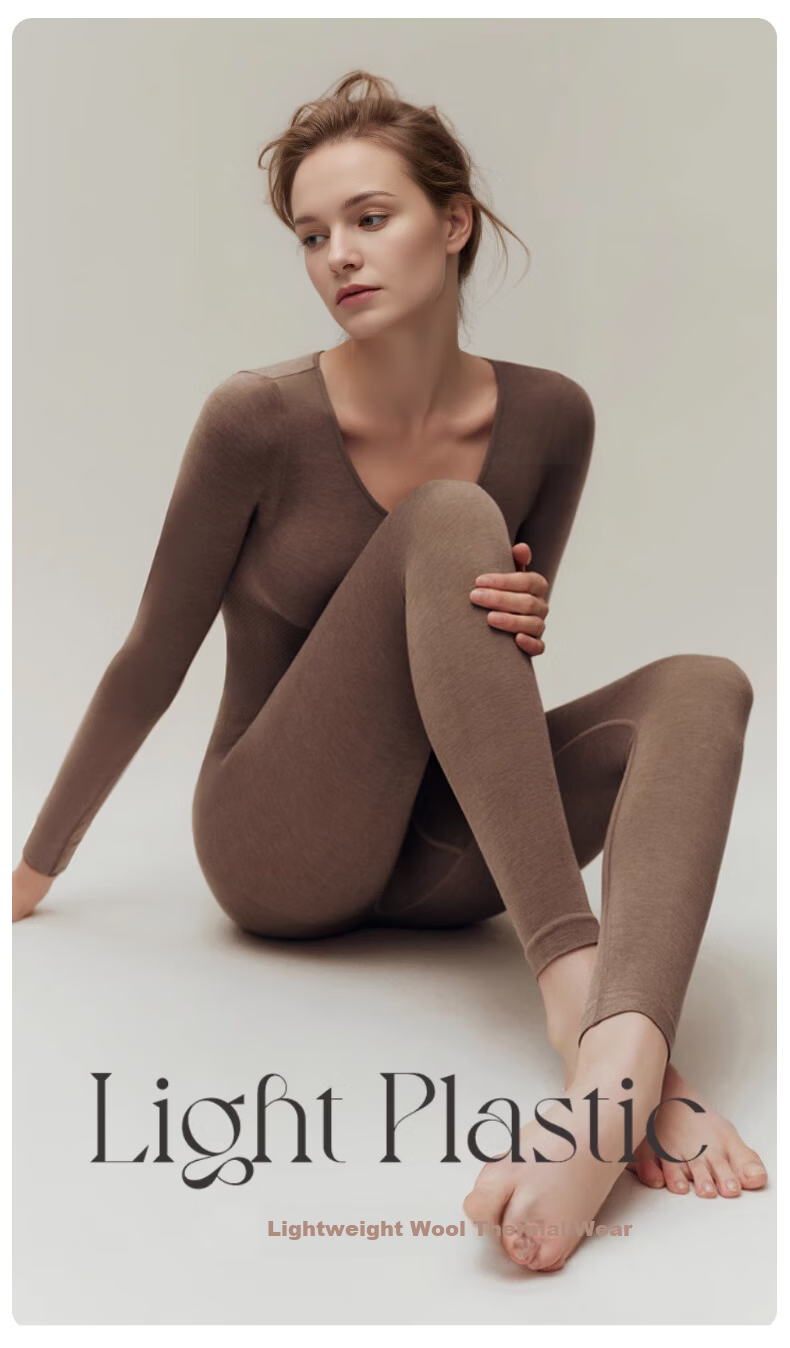 Avandi Women's Thermal Shapewear High Elastic Wool Base Layer Autumn Top and Bottom Set Seamless Slim Fit Warm Underwear 1