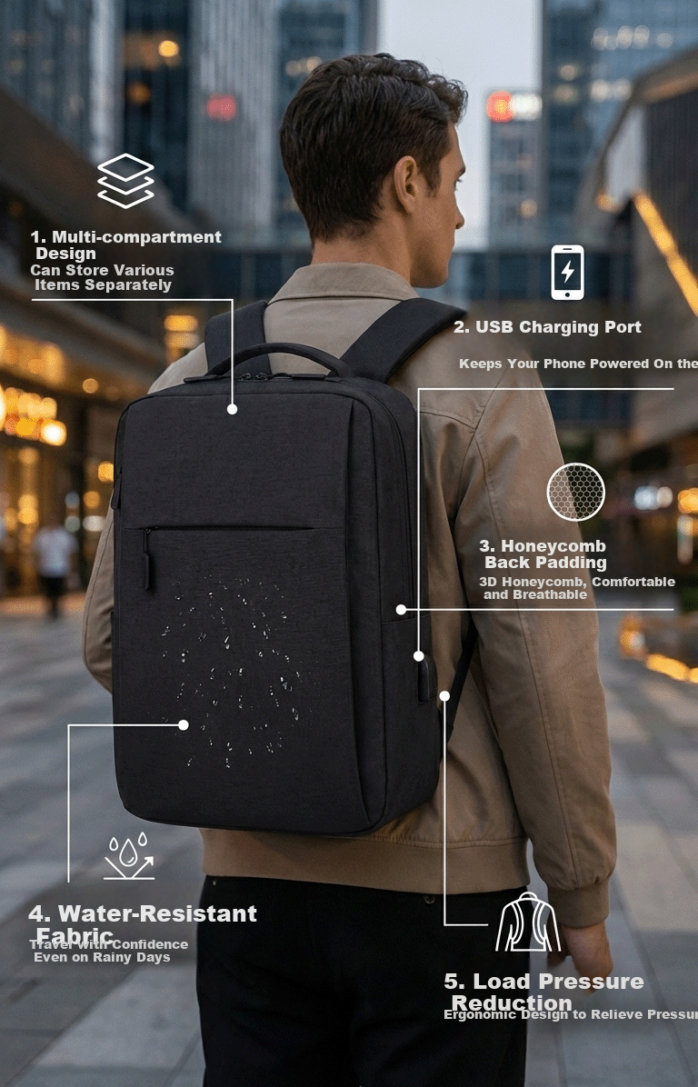 Lvxiao Laptop Backpack, Suitable for 15.6/16-Inch Notebooks, Compatible with Lenovo Legion, ASUS, HP Gaming Laptops, Multi-Compartment Business Large Capacity with USB Charging Port 2
