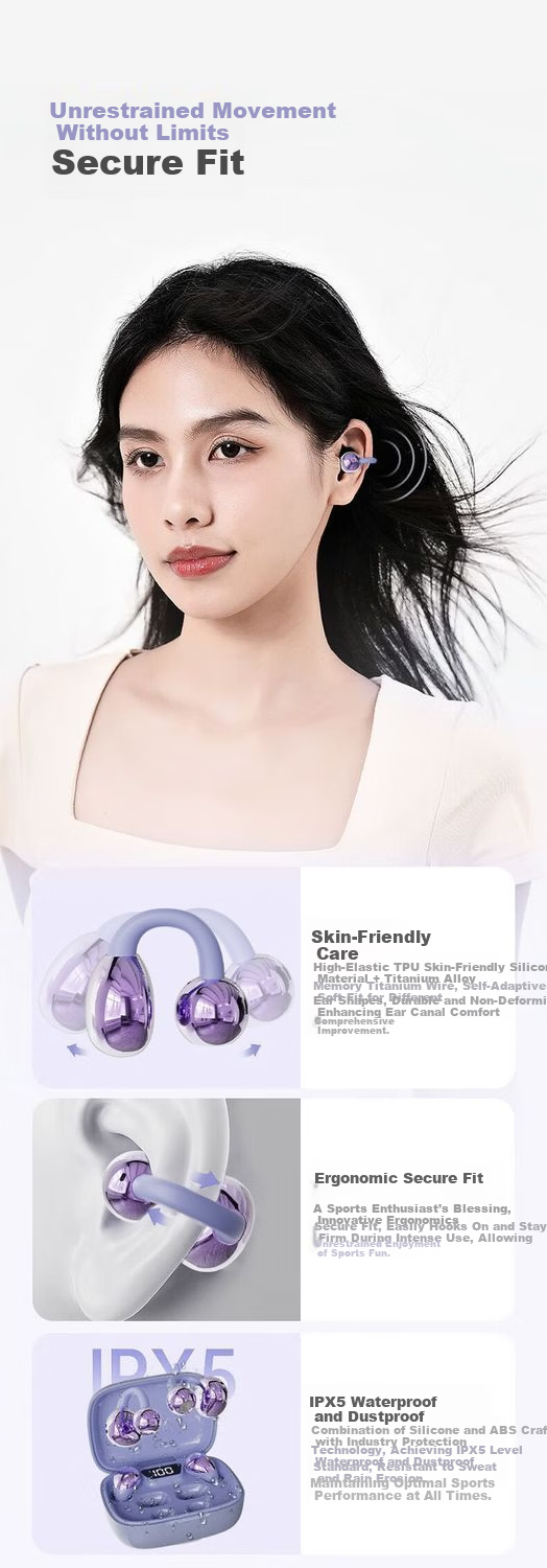 Haiyinlv Q30 [4 Earphones + Exquisite Earrings] 2026 New Clip-On Sleep Wireless Bluetooth Earphones Long Battery Life High-Quality Sound Sports Running Low Latency Universal Skin Color 13