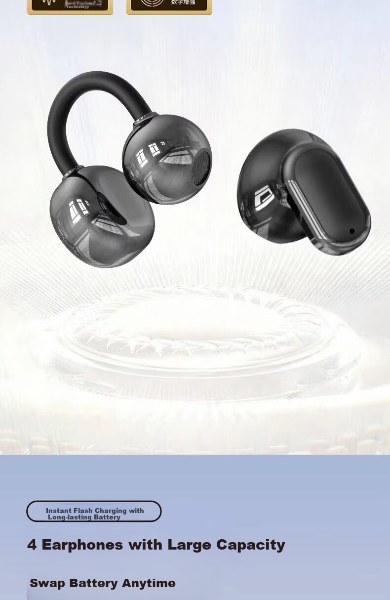Zhiguozhe Four-Ear Bluetooth Earphones 2026 Latest Clip-On Short Stem Semi-In-Ear Wireless Long Battery Life Sports Running Cycling Comfortable Wear 15