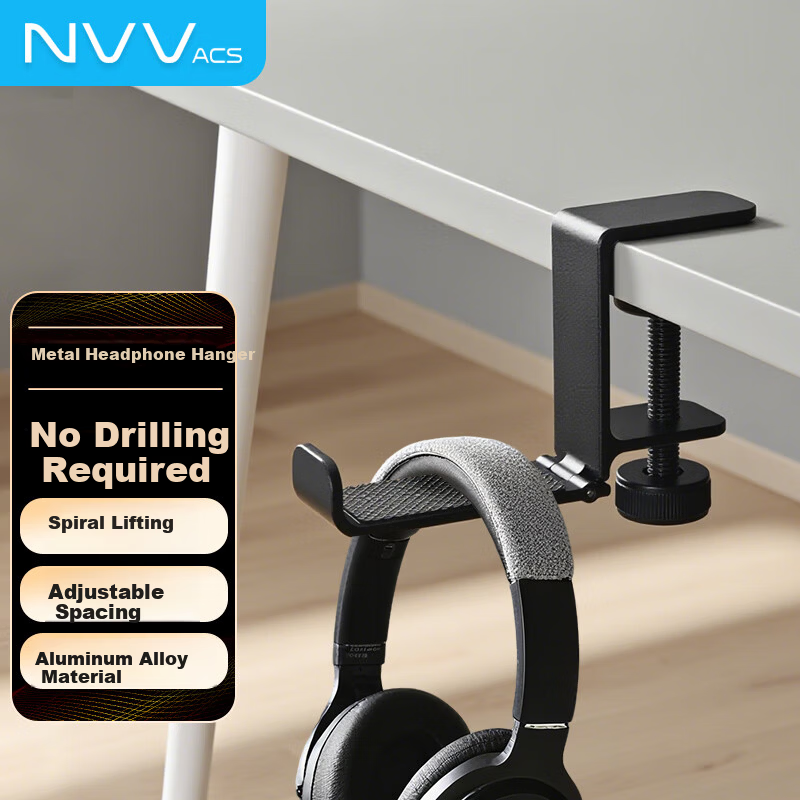 NVV Over-Ear Headphone Stand Multifunctional Gaming Device Storage Headset Hook Metal Clamp Desk Mount Compatible with ROG Razer Aluminum Alloy Foldable Black NG-3