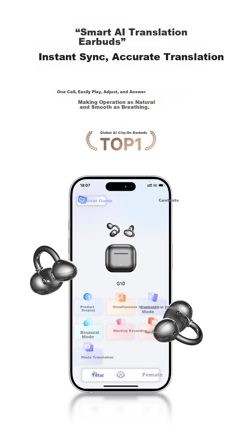 Chuangu 2026 New Berlin Sound Effect TOP1 Bluetooth Bone Conduction Clip-On True Wireless In-Ear AI Translator Open Sports Cycling Long Battery Life Earphones 9