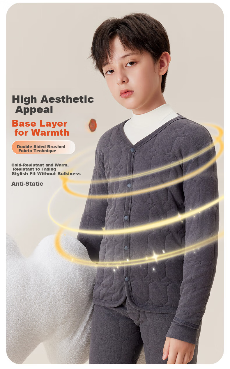 LangSha Kids Thermal Underwear Boys Girls Autumn Winter Fleece Thickened Top School Uniform Essential 8