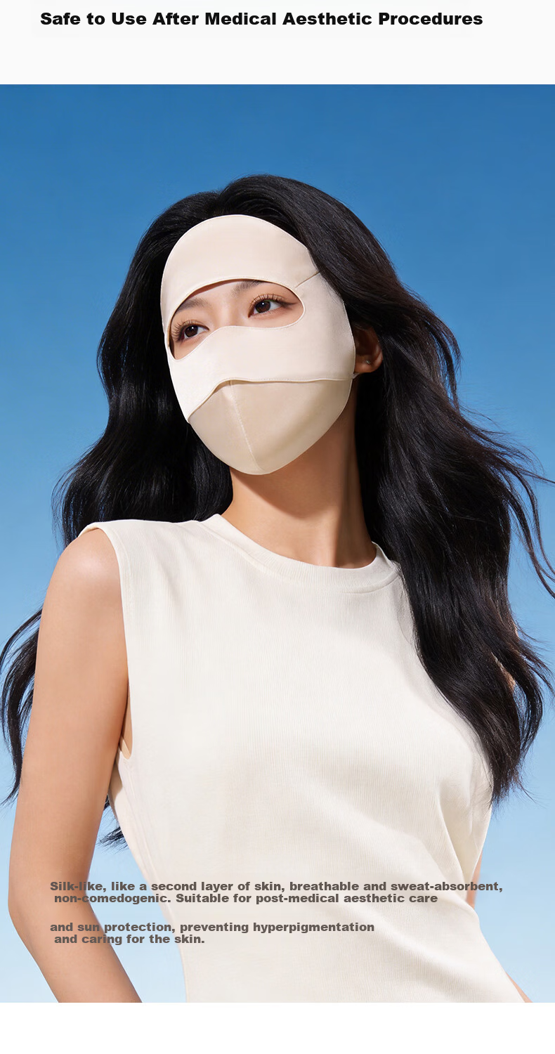 Sanshang 100% Silk Sun Protection Face Mask for Women UV Protection Full Face Mulberry Silk Sunshade Medical Face Bikini Silver Gray 5