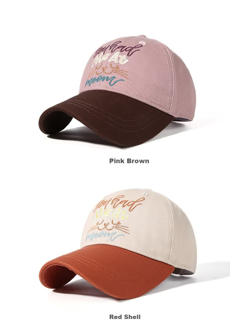 CACUSS Women's Baseball Cap Spring Summer Retro Colorblock Embroidered Cotton Soft Top Outdoor Face-Slimming Pink Brown 13
