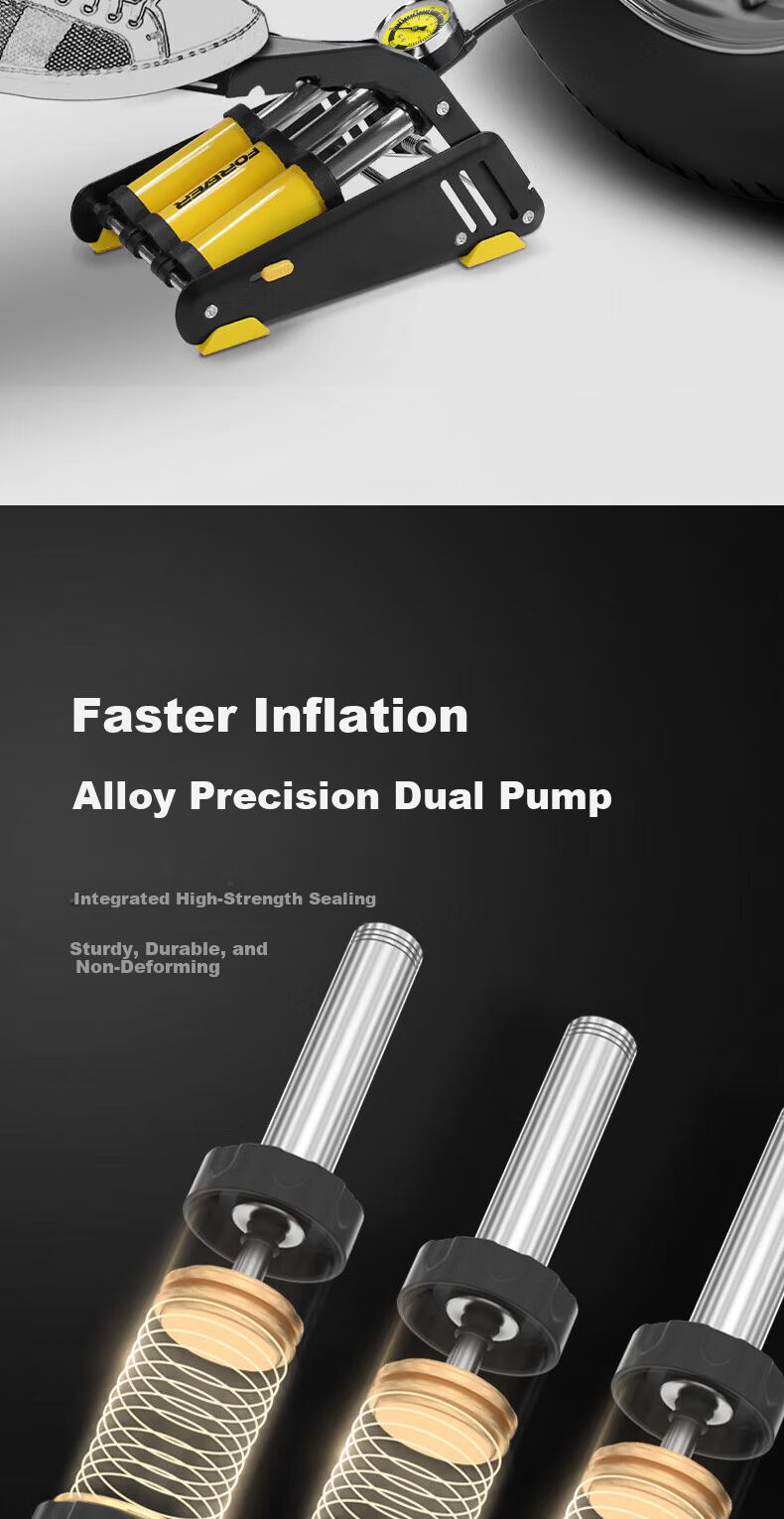 Forever Foot Pump Motor Vehicle High-Pressure Household Inflator Thickened Dual Tubes 180PSI Yellow 1